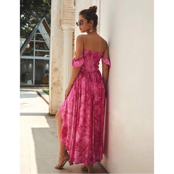 Pink Tie Dye Off The Shoulder Maxi Dress - Picture 3 of 3